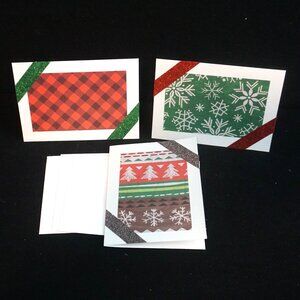 3 Country Lodge Winter Print Handmade Note Cards with Glitter Washi Tape